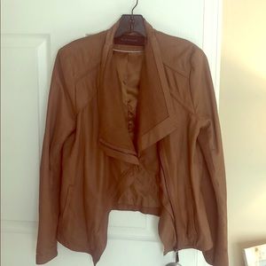 Elie Tahari Brown leather funnel neck jacket